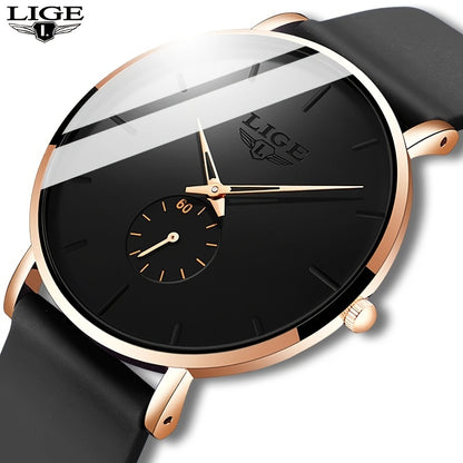 LIGE Orologio da Uomo di Lusso Sportivo Quartz - Ultra Sottile, IP68, Nero con Accenti in Tonalità Dorata, Design Semplice per Indumenti Casual e Formali, Orologio per Tutti i Giorni, Orologio Elegante