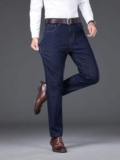 Pantaloni da lavoro pesanti da uomo - Denim finto non elasticizzato per tutte le stagioni con design classico a cinque tasche, aspetto lavato blu scuro per l'uso quotidiano e formale - Pantaloni casual resistenti per uomo, abbigliamento versatile, taglio