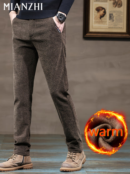 MIANZHI Pantaloni Invernali Uomo con Fodera in Peluche - Caldi e Spessori, Vita Media Cinturati per Look Casual o Formale Lavabili a Macchina Durevolissimi Ideali come Regalo (Pantalone da Lavoro Elastico alla Caviglia) Khaki di Alta Qualità Perfetti anch