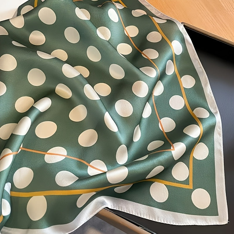 68,58 cm Foulard Quadrato in Raso a Pois Verde e Bianco Stile Retro - Accessorio Moda Antivento e Protettivo dal Sole con Motivi Geometrici Dorati | Ideale per Uscite Casual, Collo e Acconciature