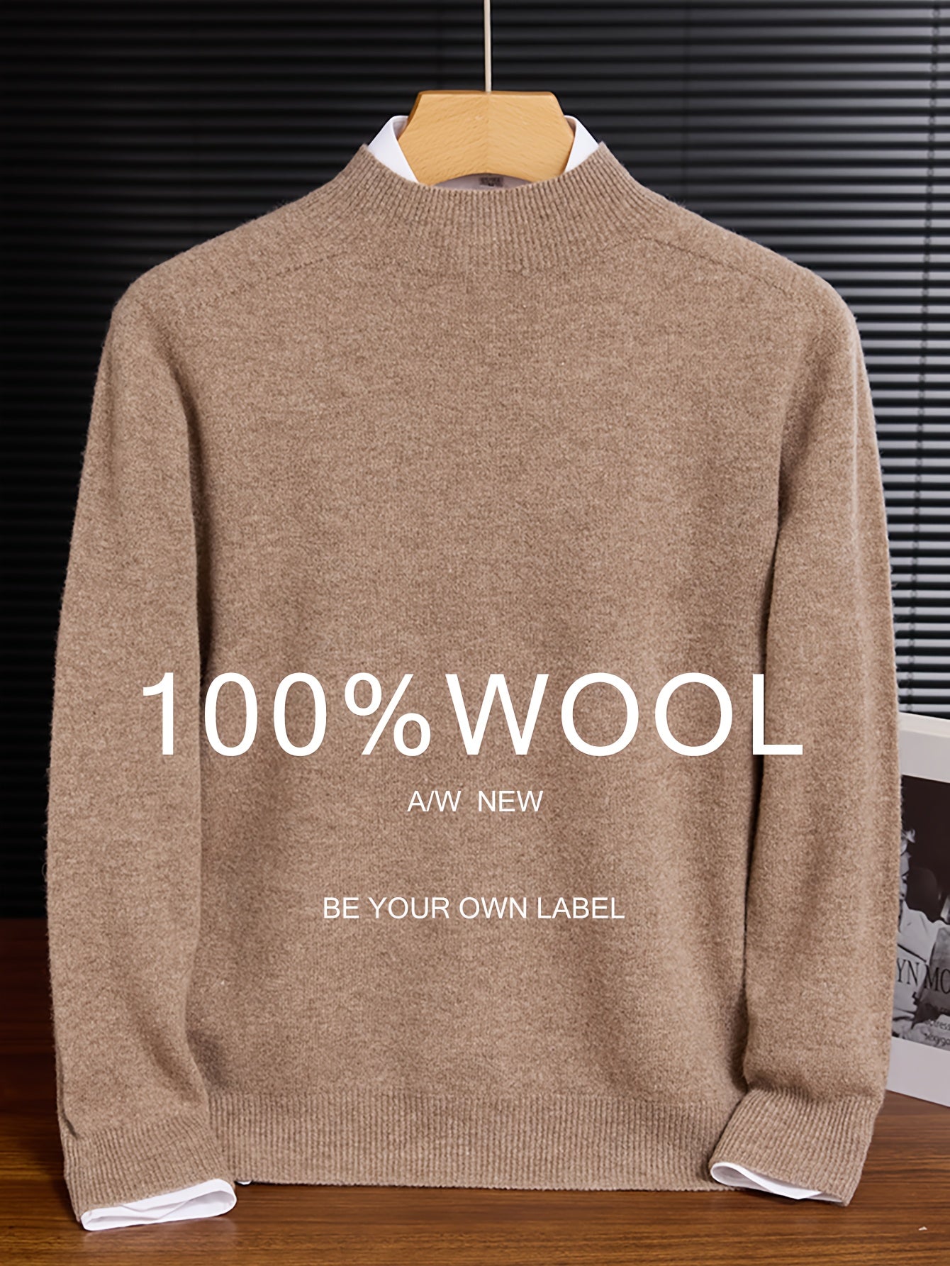 Maglione 100% Yarn da uomo - Morbido, traspirante, leggero, con scollo a giro, maniche e orlo ribassati, stile casual business casual per l'autunno/inverno, beige, perfetto per strati o outfit standalone, maglione a maniche corte, maglia