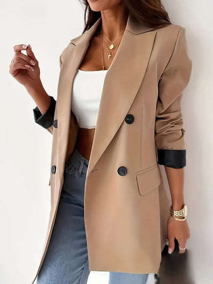 Double Breasted Lapel Collar Blazer, Elegant Long Sleeve Blazer For Work & Office, Women's Clothing