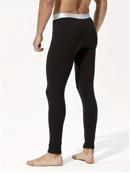 2pezzo Leggings Termici Slim-Fit da Uomo - Pantaloni Caldi Foderati in Pile per Autunno e Inverno, Tessuto Elasticizzato Comodo, Nero Solido, Perfetti per Abbigliamento Casual, Abbigliamento Invernale | Leggings Slim Fit | Vestibilità Comoda