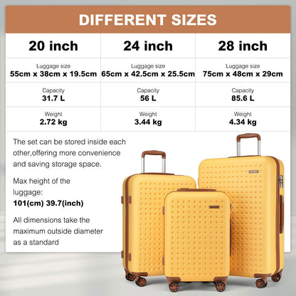 Set di 4 Valigie da 14/20/24/28 pollici Kono Elegante in ABS+PC a Pois con Guscio Rigido e Serratura TSA, Set di 4 Pezzi con Valigetta da Toilette, Bagagli da Viaggio Durevoli con Serratura TSA e Ruote Silenziose
