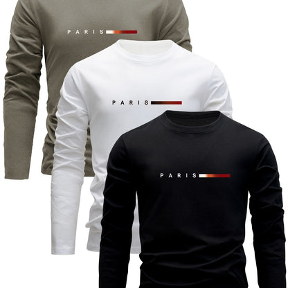 3 Pezzi Magliette Uomo Manica Lunga 100% Cotone, Versatili ed Eleganti per Primavera/Autunno Abbigliamento Autunnale Outfit Quotidiano T-Shirt Classico Design Minimalista Stoffa Traspirante Cuciture Resistenti Confezione Multipla Camicie da Donna Indument