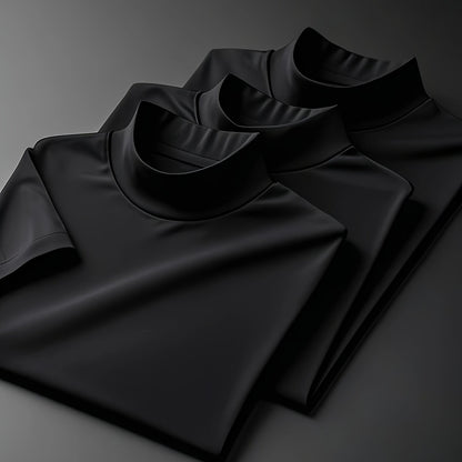 3pezzo Magliette Casual da Uomo a Manica Corta con Collo Alto - Tessuto Morbido, Leggero e Traspirante per la Primavera e l'Estate, Abbigliamento Casual|Stile Casual|Tessuto Elasticizzato