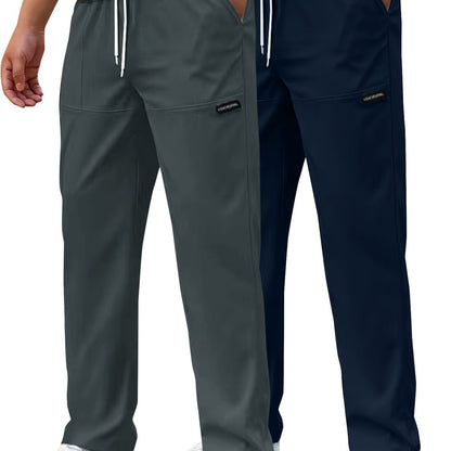 Pantaloni da lavoro casual da uomo a gamba dritta - Poliestere leggero, vita con coulisse, stile primavera/estate, opzioni bianco e blu navy, abbigliamento da lavoro casual | Pantaloni a gamba dritta | Tessuto in poliestere