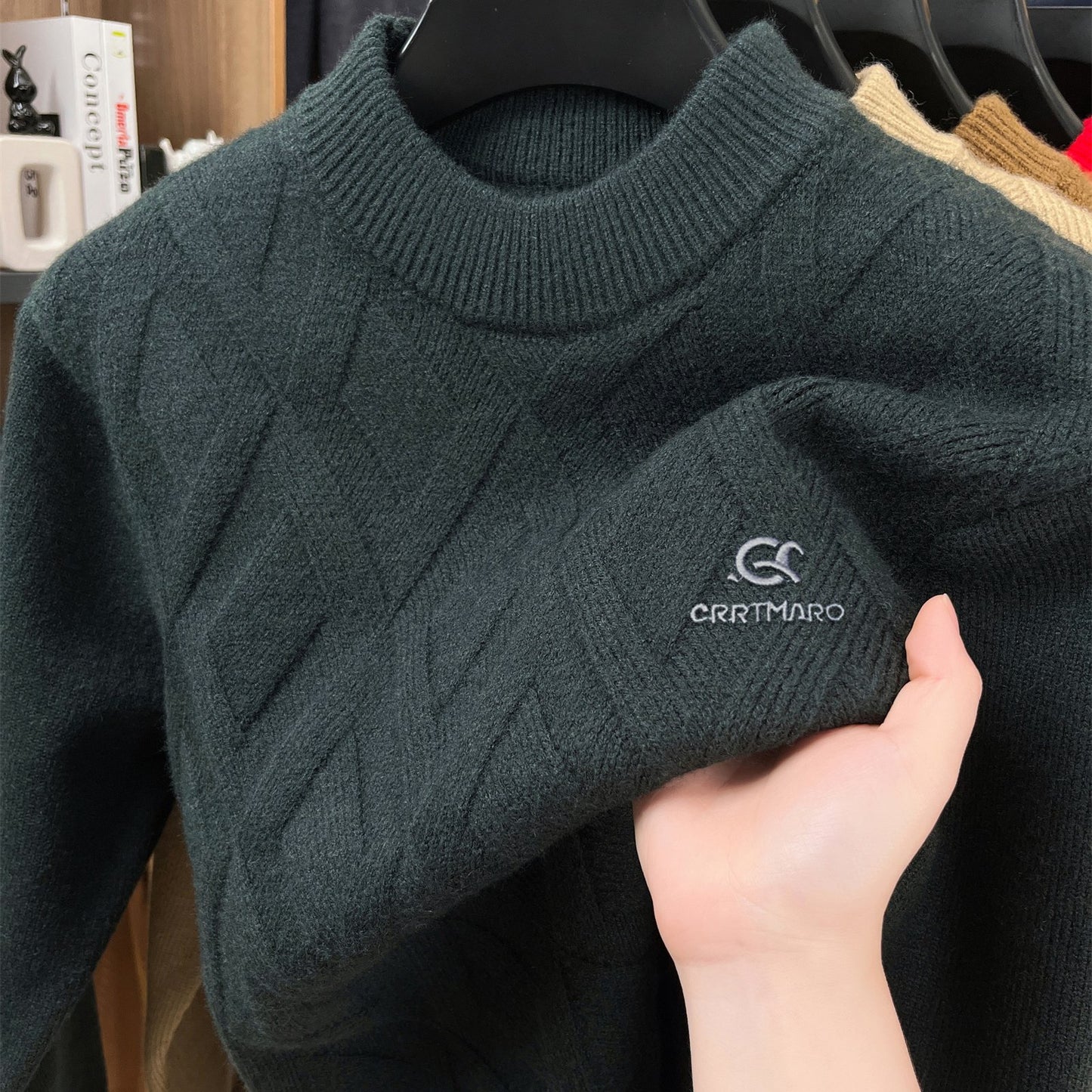 Maglione termico da uomo CARTMARO - Maglione invernale pesante con scollo rotondo, strato base spesso per il freddo per abiti formali e quotidiani - Marrone/rosso scuro - Maglione facile da curare per ufficio, feste, abbigliamento casual - Abbigliamento a