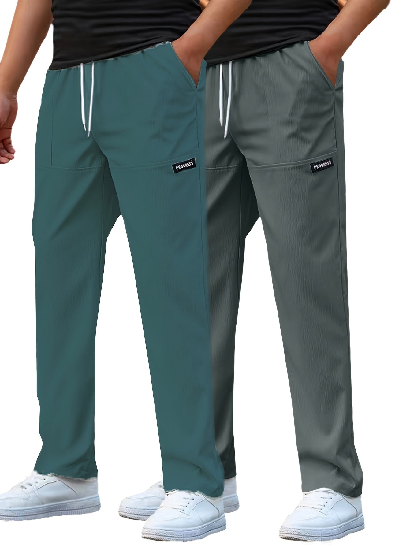 Pantaloni da lavoro casual da uomo a gamba dritta - Poliestere leggero, vita con coulisse, stile primavera/estate, opzioni bianco e blu navy, abbigliamento da lavoro casual | Pantaloni a gamba dritta | Tessuto in poliestere