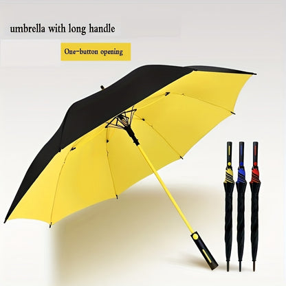Ombrello da golf grande con design automatico aperto a 8 nervature, manico extra largo e lungo, poliestere e fibra di carbonio durevoli, accenti neri e gialli per uomini e donne, protezione da tutte le condizioni meteorologiche, ombrello antivento resiste