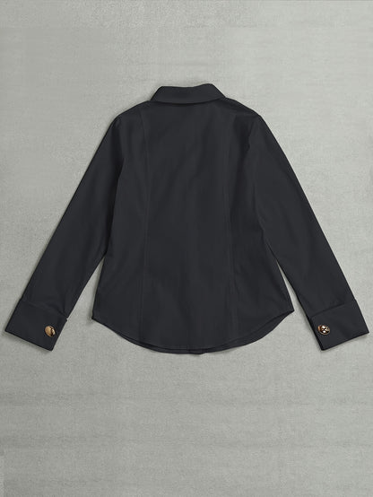 Linea Milano- Camicia classica nera a maniche lunghe con bottoni dorati per donna -
