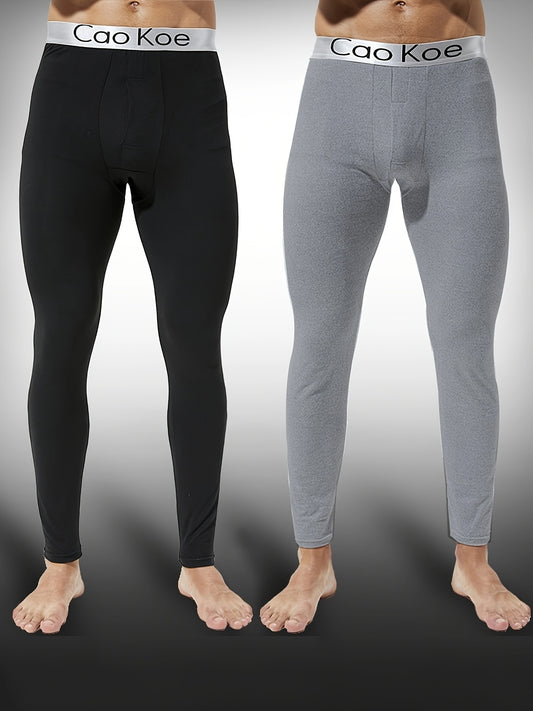 2pezzo Leggings Termici Slim-Fit da Uomo - Pantaloni Caldi Foderati in Pile per Autunno e Inverno, Tessuto Elasticizzato Comodo, Nero Solido, Perfetti per Abbigliamento Casual, Abbigliamento Invernale | Leggings Slim Fit | Vestibilità Comoda
