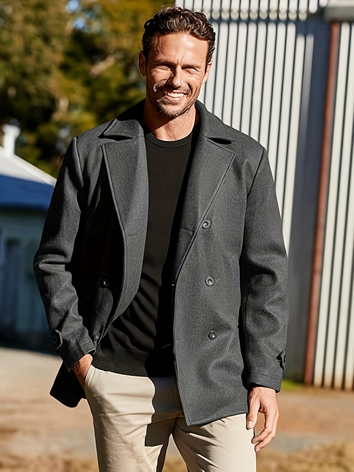 1pz Cappotto Invernale Pesante da Uomo - Giacca Doppiopetto con Colletto a Lancia, Grande Bottone sul Risvolto & Passanti in Tinta Unita (Tessuto Non Elasticizzato) - Capospalla Spesso per Taglie Grandi e Alte, Abbigliamento Casual ed Elegante (Marrone),