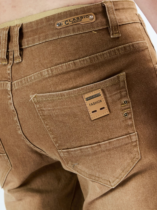 1pezzo Pantaloni casual da uomo slim-fit in denim sintetico, con chiusura a bottoni, comodi per tutte le stagioni, lavaggio leggero, kaki, versatili per abbigliamento casual, abbigliamento confortevole | Slim Fit Faux Denim | Tessuto resistente
