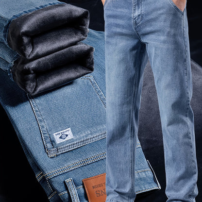 092+1# Nuova Arrivo Invernale Jeans Minimalisti Spessi Foderati in Pile Elasticizzati