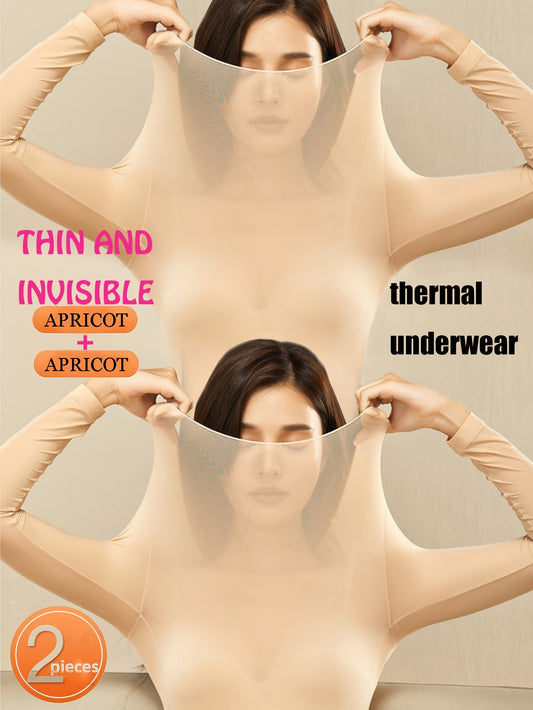 2pcs Sottovesti Caldi Ultra Sottili, Top Slim Fit a Manica Lunga Morbido e Confortevole ad Alta Elasticità, Intimo e Biancheria da Notte da Donna