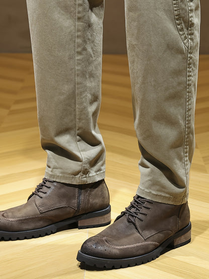 Pantaloni casual da uomo - Pantaloni beige/marrone, abbigliamento quotidiano e formale per tutte le stagioni, vestibilità regolare, abbigliamento formale non elasticizzato, abbigliamento per ufficio e casual facile da curare, abbigliamento versatile, desi