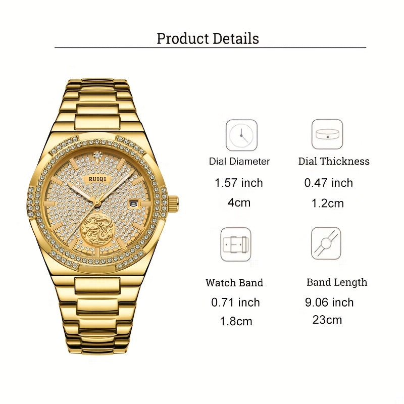 Orologio meccanico di lusso elegante per donne con quadrante interamente dorato, cornice in strass e mani luminose - Movimento automatico, cinturino regolabile, grande orologio analogico rotondo per donne, senza batteria/mantenimento facile, regalo ideale