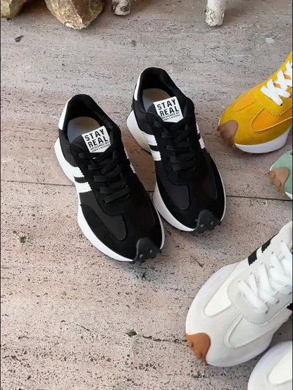 Scarpe da ginnastica da donna con piattaforma spessa - Suola ammortizzata antiscivolo, scarpe a metà altezza con lacci in nero/bianco/turchese - Scarpe da ginnastica, da corsa, per tutti i giorni - Suola in tessuto traspirante e gomma antiscivolo - per ab