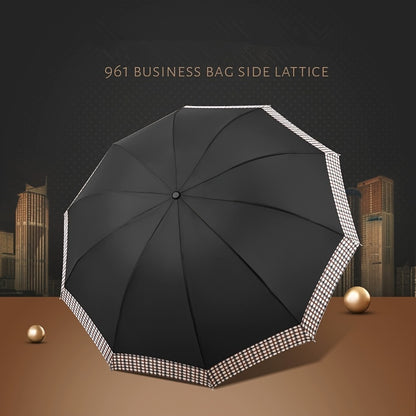 Ombrello pieghevole grande con 10 stecche, ombrello extra-large a tre pieghe per due persone, motivo britannico business, elegante e alla moda per uomini e donne