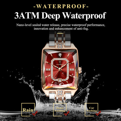 Orologio di lusso per donne POEDAGAR - Elegante calendario impermeabile con visualizzazione della data, orologio quadrato in acciaio inossidabile, cassetta in lega di zinco, cinturino in acciaio inossidabile, stile casual, accessorio elegante | Design ele