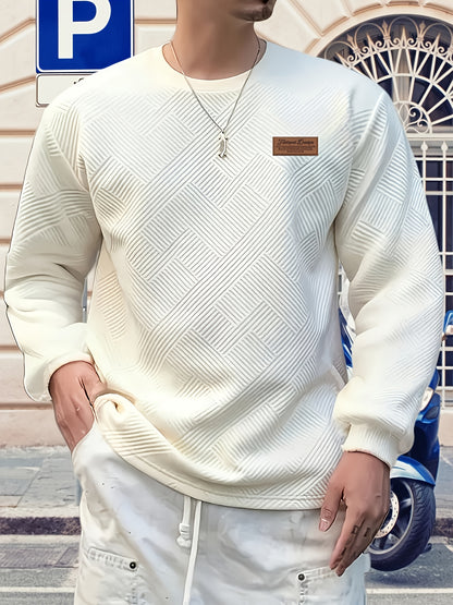 Maglione Uomo a Manica Lunga con Motivo Geometrico - Design Blu Vibrante e Nero, Taglio Regolare per Primavera/Autunno, Tessuto Comodo, Stile Casual, Cuciture di Qualità, Top Modaiolo, Abbigliamento Autunnale, Ideale per Giovani Adulti