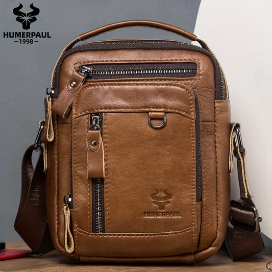 Zaino a Tracolla Uomo HUMERPAUL in Vera Pelle - Convertibile Zaino/Clutch, Chiusura con Cerniera Frontale, Spalline Regolabili (100cm), Tasche Laterali - Marrone Caffè per Lavoro, Viaggi e Uso Quotidiano - Borsa Design Resistente e Facile da Pulire