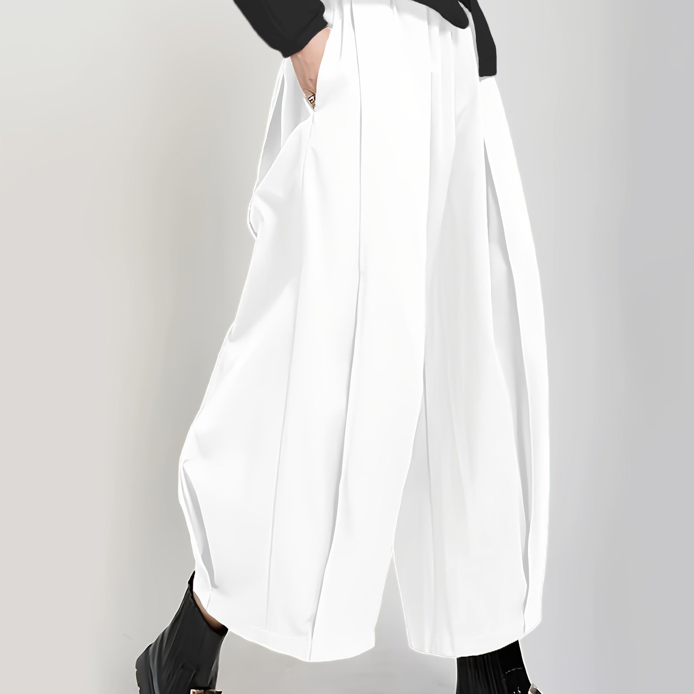 Pantaloni da donna a vita alta e gamba larga - Eleganti pantaloni a gamba dritta con texture liscia, pantaloni per tutte le stagioni, per tutti i giorni e formali da donna - Ufficio, festa, outfit casual - Tessuto non elasticizzato di facile manutenzione,