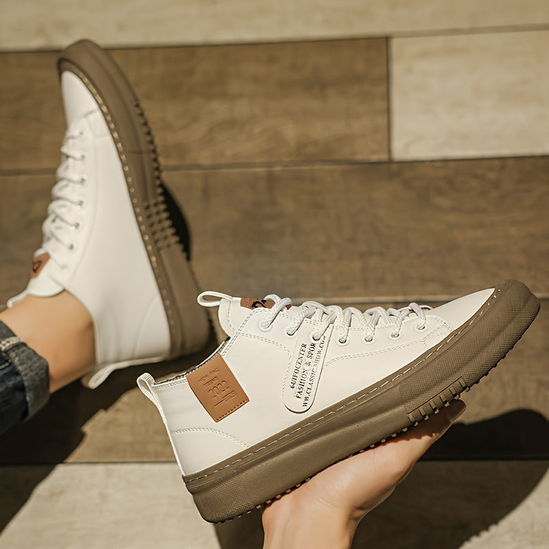 Scarpe da Uomo a Mezza Gamba con Lacci - Suola in Gomma Morbida e PU, Tomaia Sintetica (Marrone/Beige) - Adatte a Tutti i Terreni per Casual, Ufficio e Outdoor - Design Versatile con Punta Tonda - Durevoli