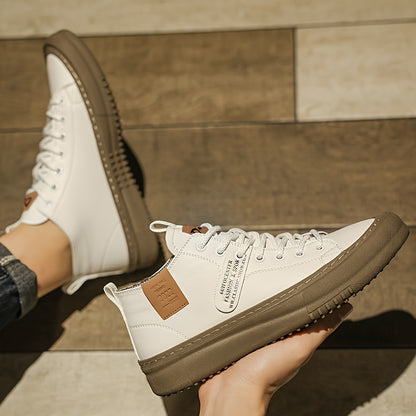 Scarpe da Uomo a Mezza Gamba con Lacci - Suola in Gomma Morbida e PU, Tomaia Sintetica (Marrone/Beige) - Adatte a Tutti i Terreni per Casual, Ufficio e Outdoor - Design Versatile con Punta Tonda - Durevoli