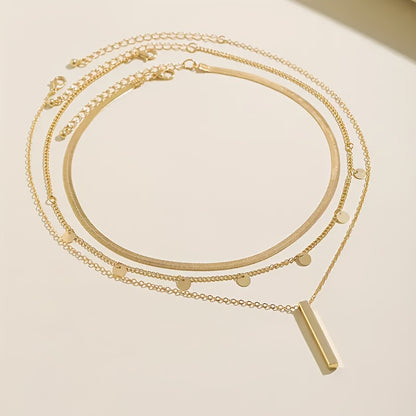 3pz Elegante Set di Collane Multi-Livello ispirate al Vintage, Lega di Zinco, con Pendenti a Disco e Fiocchi, per Donne, Ideale per l'Abbigliamento Quotidiano e le Occasioni Speciali