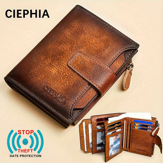 1pz Portafoglio Uomo CIEPHIA in Vera Pelle - Blocco RFID Antifurto, Marrone Scuro (Dark Tan), con Chiusura a Zip, 17 Tasche per Carte, Scomparto Monete e Finestra ID – Multi-Compartimenti Resistente ed Elegante Ideale come Regalo di San Valentino, Festa d