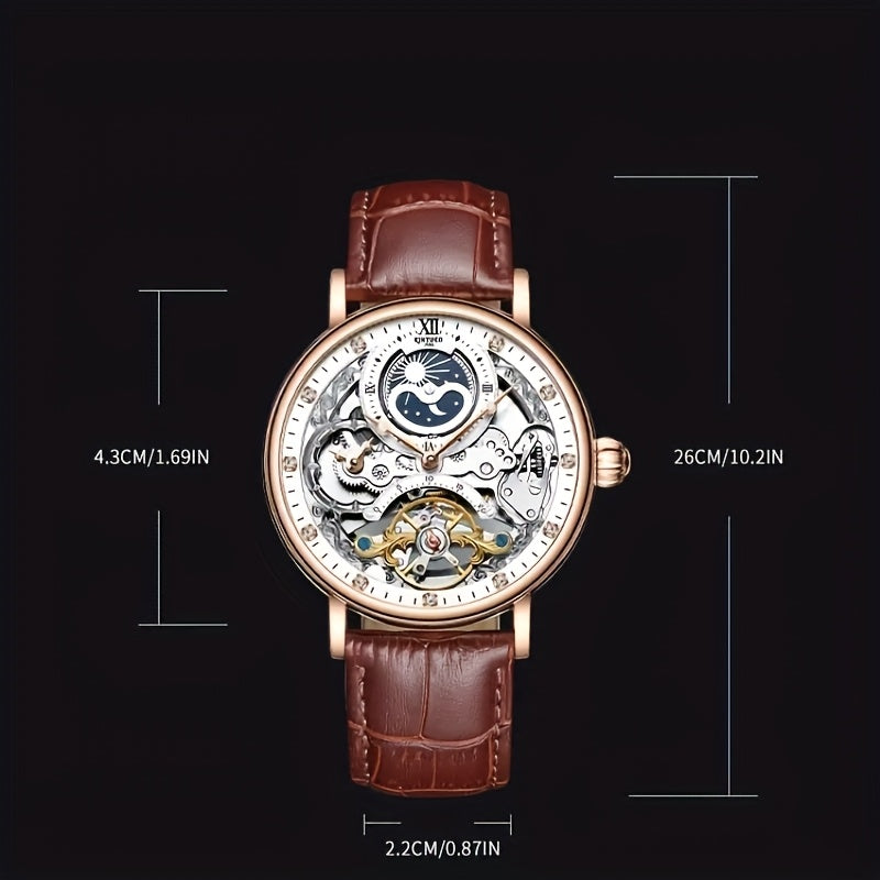 KINYUDE - Orologio meccanico automatico a doppia faccia con scheletro, due zone orarie, orologio impermeabile alla moda, regalo ideale, senza batteria