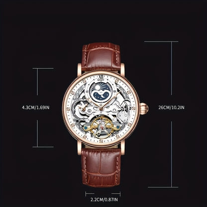 KINYUDE - Orologio meccanico automatico a doppia faccia con scheletro, due zone orarie, orologio impermeabile alla moda, regalo ideale, senza batteria