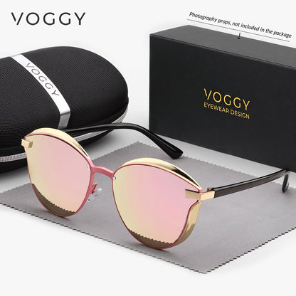 VOGGY Fashionable Retro Metal Polarized Fashion Glasses for Men & Women - Lightweight, Durable Design with Golden-Tone Frame & Black Lenses - Perfect for Driving, Hiking, Cycling, Fishing, Travel & Party Decor - Includes Case & Microfiber Cloth, Hiking Ey