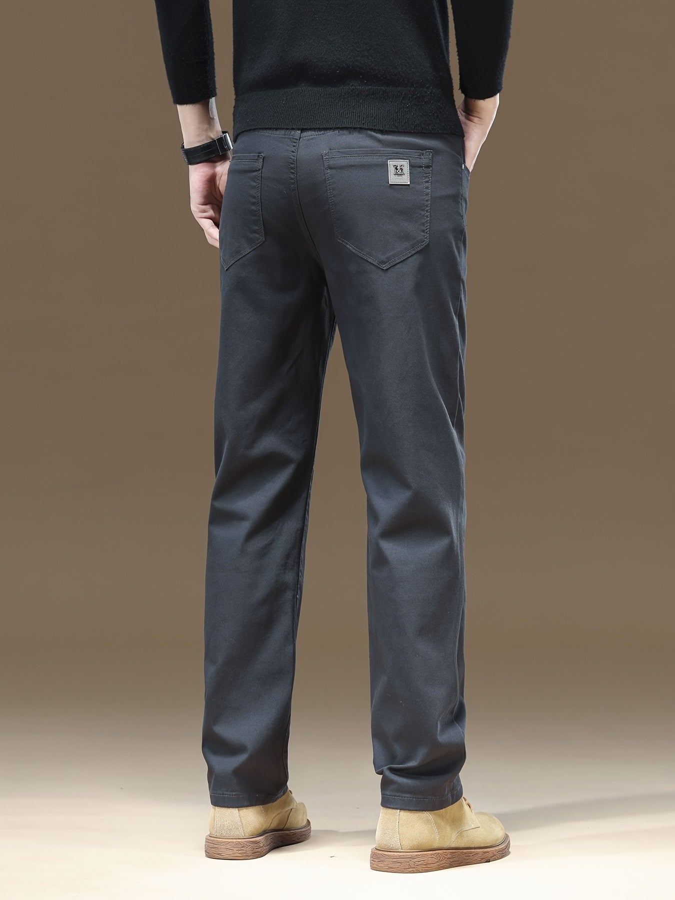 Pantaloni da uomo in tessuto elastico a tinta unita - Comodi e resistenti pantaloni casual da lavoro con chiusura a bottone, vita media, vestibilità regolare, versatile per tutte le stagioni per abbigliamento casual, ufficio e eventi formali, abbigliament