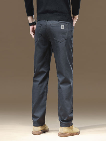 Pantaloni da uomo in tessuto elastico a tinta unita - Comodi e resistenti pantaloni casual da lavoro con chiusura a bottone, vita media, vestibilità regolare, versatile per tutte le stagioni per abbigliamento casual, ufficio e eventi formali, abbigliament