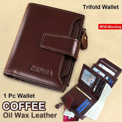1pz Portafoglio Uomo CIEPHIA in Vera Pelle - Blocco RFID Antifurto, Marrone Scuro (Dark Tan), con Chiusura a Zip, 17 Tasche per Carte, Scomparto Monete e Finestra ID – Multi-Compartimenti Resistente ed Elegante Ideale come Regalo di San Valentino, Festa d