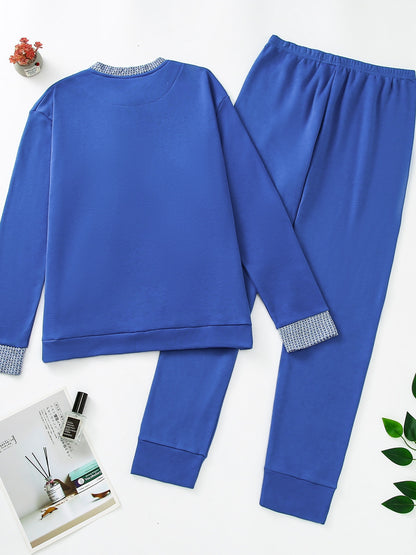 Pigiama invernale da uomo in pile, pigiama casual in poliestere lavorato a maglia, manica lunga, scollo Henley, motivo geometrico, vestibilità comoda, abbigliamento da notte per uso domestico