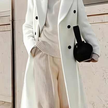 Double Breasted Lapel Overcoat, Elegant Long Sleeve Outwear For Fall & Winter, Women's Clothing