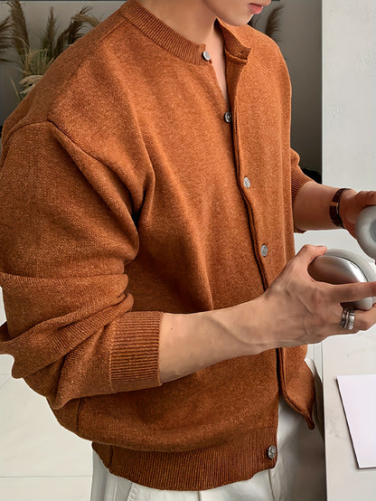 Maglione Cardigan Casual da Uomo - Tinta Unita con Maniche Lunghe e Bottoni, Pullover a Collo Rotondo Regular Fit per Autunno Inverno, Pezzo Versatile da Indossare sopra Jeans & Pantaloni Eleganti, Tessuto Confortevole