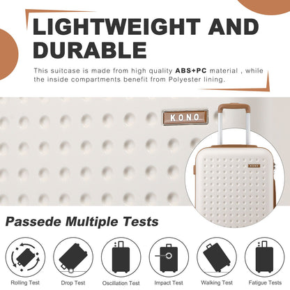Set di 4 Valigie da 14/20/24/28 pollici Kono Elegante in ABS+PC a Pois con Guscio Rigido e Serratura TSA, Set di 4 Pezzi con Valigetta da Toilette, Bagagli da Viaggio Durevoli con Serratura TSA e Ruote Silenziose