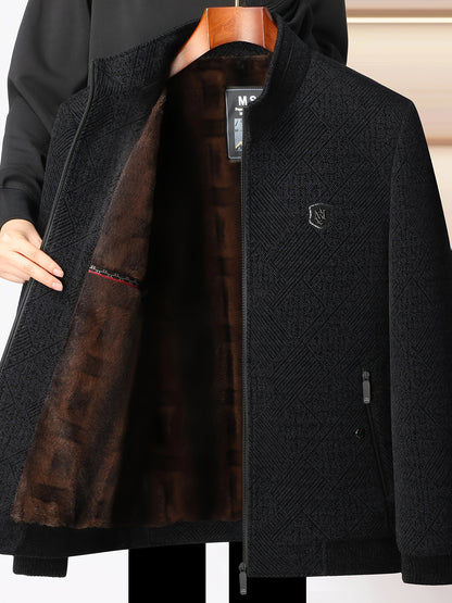 Lisen OBM Giacca Invernale Uomo con Fodera in Pelliccia di Lusso - Cappotto a Collo Alto e Zip Completa, Interno Nero/Marrone/Beige, Logo Dorato, Lavabile a Mano per Uomini Maturi, Idealmente adatto al Freddo & Occasioni Formali, Abbigliamento Invernale p