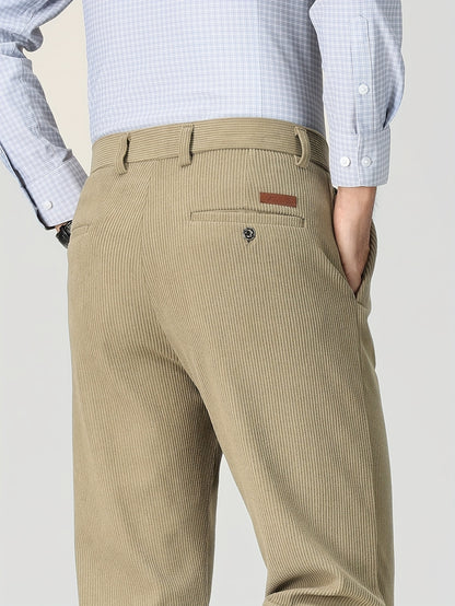 Pantaloni Eleganti da Uomo in Velluto a Coste - 5 Colori Disponibili, Pantaloni a Gamba Dritta Business Casual & Semi-Formali, Tessuto Antivizzo per Ufficio, Matrimonio, Riunioni - Primavera/Autunno (Lavaggio a Mano/Lavaggio a Secco) - Vestibilità Matura,