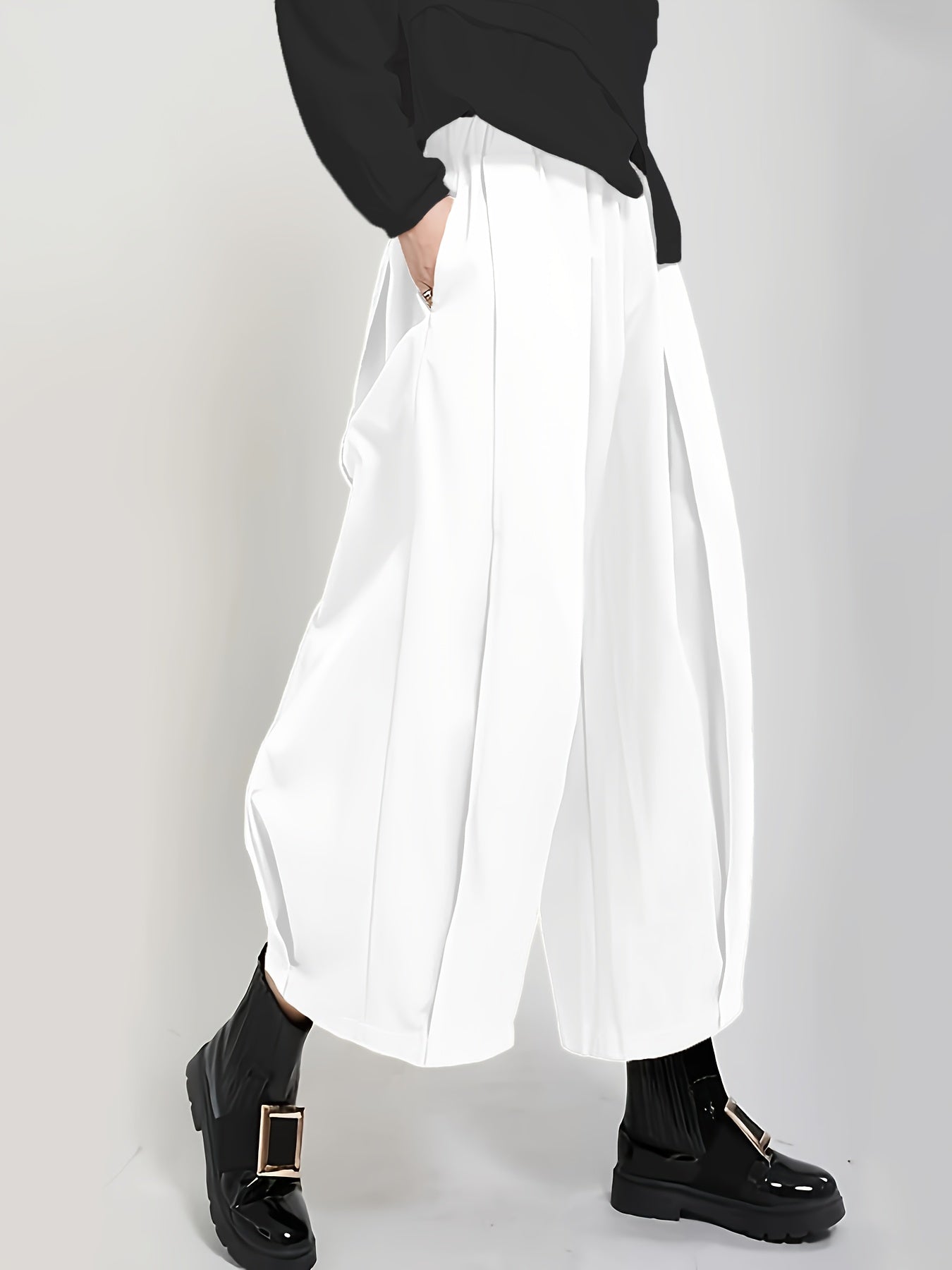 Pantaloni da donna a vita alta e gamba larga - Eleganti pantaloni a gamba dritta con texture liscia, pantaloni per tutte le stagioni, per tutti i giorni e formali da donna - Ufficio, festa, outfit casual - Tessuto non elasticizzato di facile manutenzione,