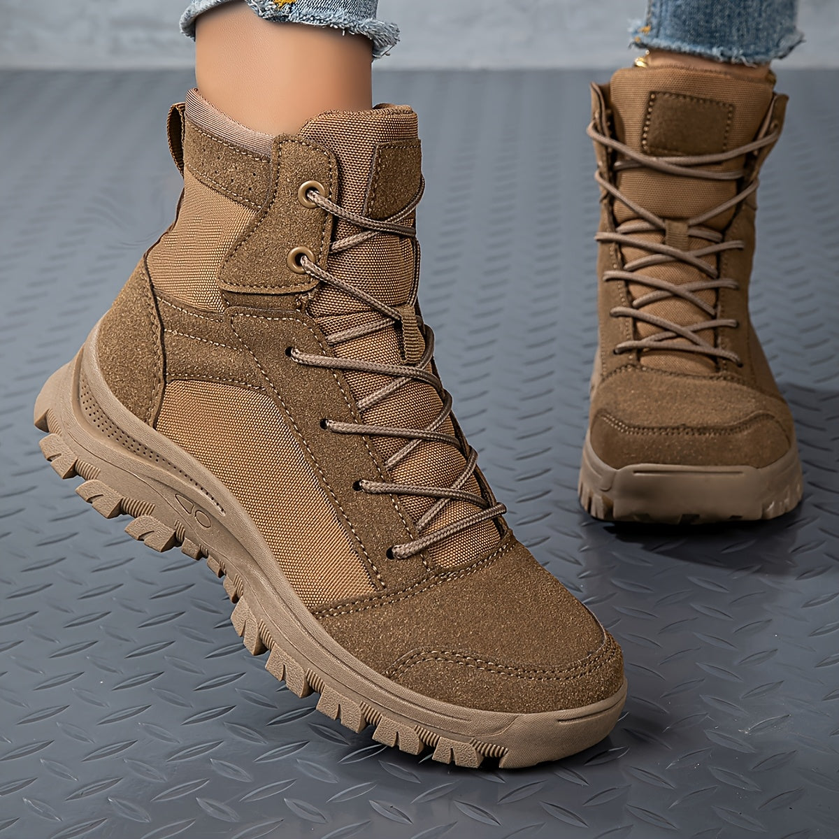 Scarpe da Trekking Donna, Stivali Tattici Antiscivolo Leggeri e Resistenti per Tutte le Stagioni, Stivaletti da Moto Mid-Cut Desert