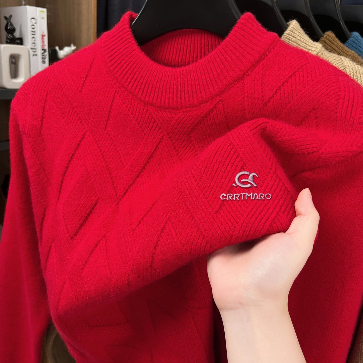 Maglione termico da uomo CARTMARO - Maglione invernale pesante con scollo rotondo, strato base spesso per il freddo per abiti formali e quotidiani - Marrone/rosso scuro - Maglione facile da curare per ufficio, feste, abbigliamento casual - Abbigliamento a