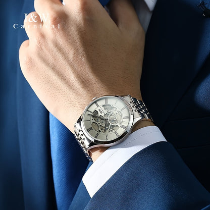 Orologio da polso per uomo Skeleton, movimento meccanico automatico giapponese, orologio da polso alla moda per uomo, senza batteria