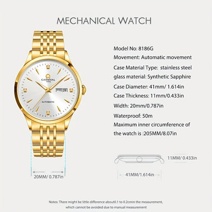 Orologio Meccanico Uomo I&W Carnival, Automatico a Carica Autonoma, Vetro Sintetico Zaffiro, Impermeabile, Regalo per le Vacanze