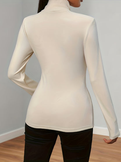 Women'S Elegant Long Sleeve T-Shirt - Soft Pink Solid Color Top, Round Neck Casual Everyday Shirt for Spring Summer Fall, Office, Party